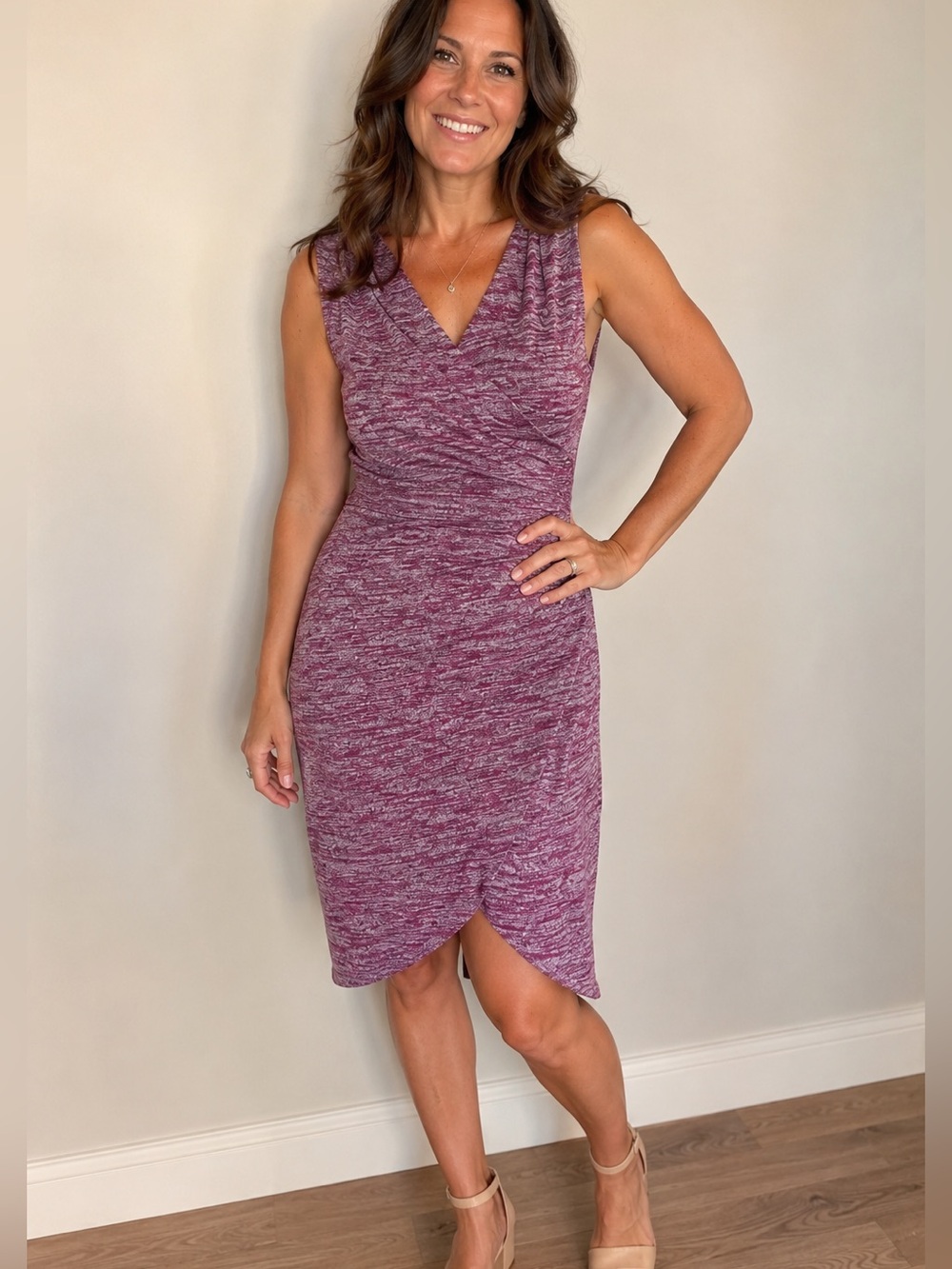 Wilfred Free Aritzia Heathered Berry Faux Wrap Tulip Hem Knit Dress - Small